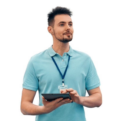 A retail colleague using a tablet while attending a conference