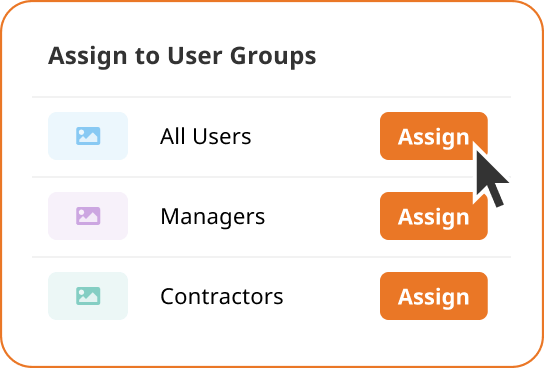 A simplified table illustrating user groups with a mouse over an "Assign" button
