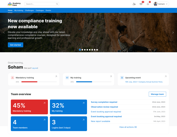 A screenshot of the Academy Point home page